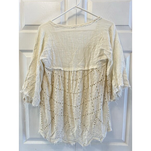 Free People "Summer Lovin" Linen Blend Frayed Trim Top Blouse Size XS $128 - Picture 6 of 9